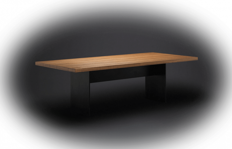 MOBILAMO Maßmöbel Tisch mit Plattengestell schwarz Schwarznuss Echtholz furniert schräge Vorderansicht groß
